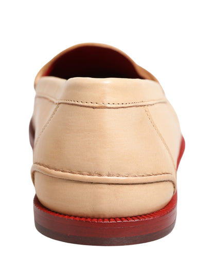 Beige Tassel Leather Men Slip On Loafers Shoes