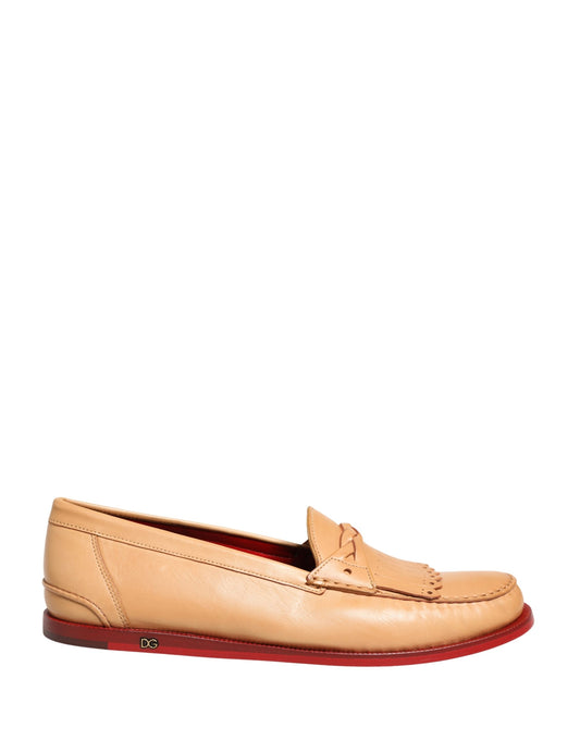 Beige Tassel Leather Men Slip On Loafers Shoes