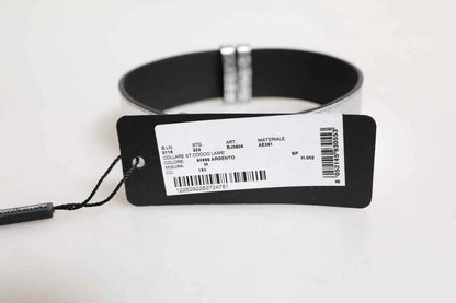 Silver Textured Leather Gold Tone Metal Neckband