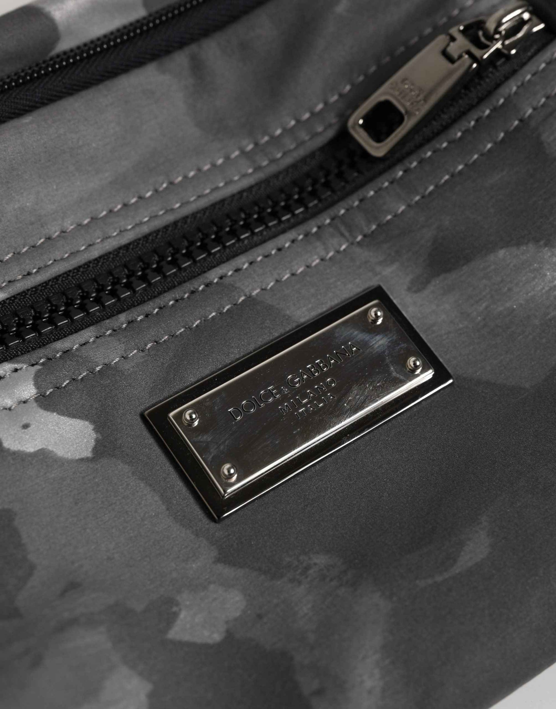 Black Nylon Brass Plate Camouflage Waist Fanny Pack Bag