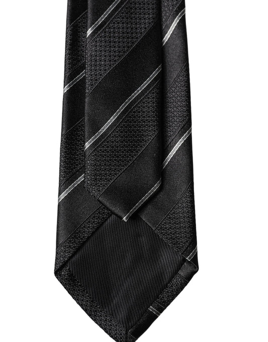 Dark Gray White Stripes 100% Silk Adjustable Men Necktie Tie