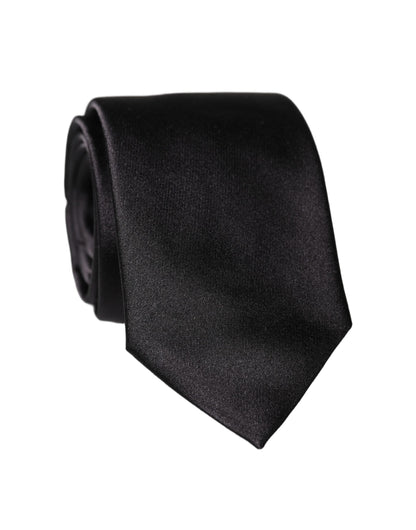 Black Solid 100% Silk Adjustable Men Tied Necktie Tie