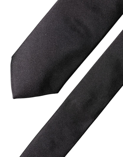 Black Solid 100% Silk Adjustable Men Tied Necktie Tie