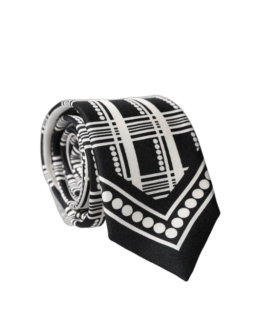 Black White Abstract Silk Adjustable Men Tied Necktie Tie