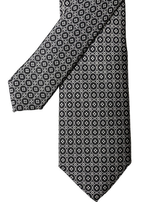 Gray White Patterned Silk Adjustable Men Necktie Tie