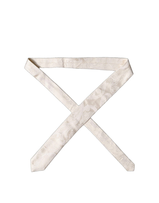 Off White Floral Silk Adjustable Men Tied Necktie Tie