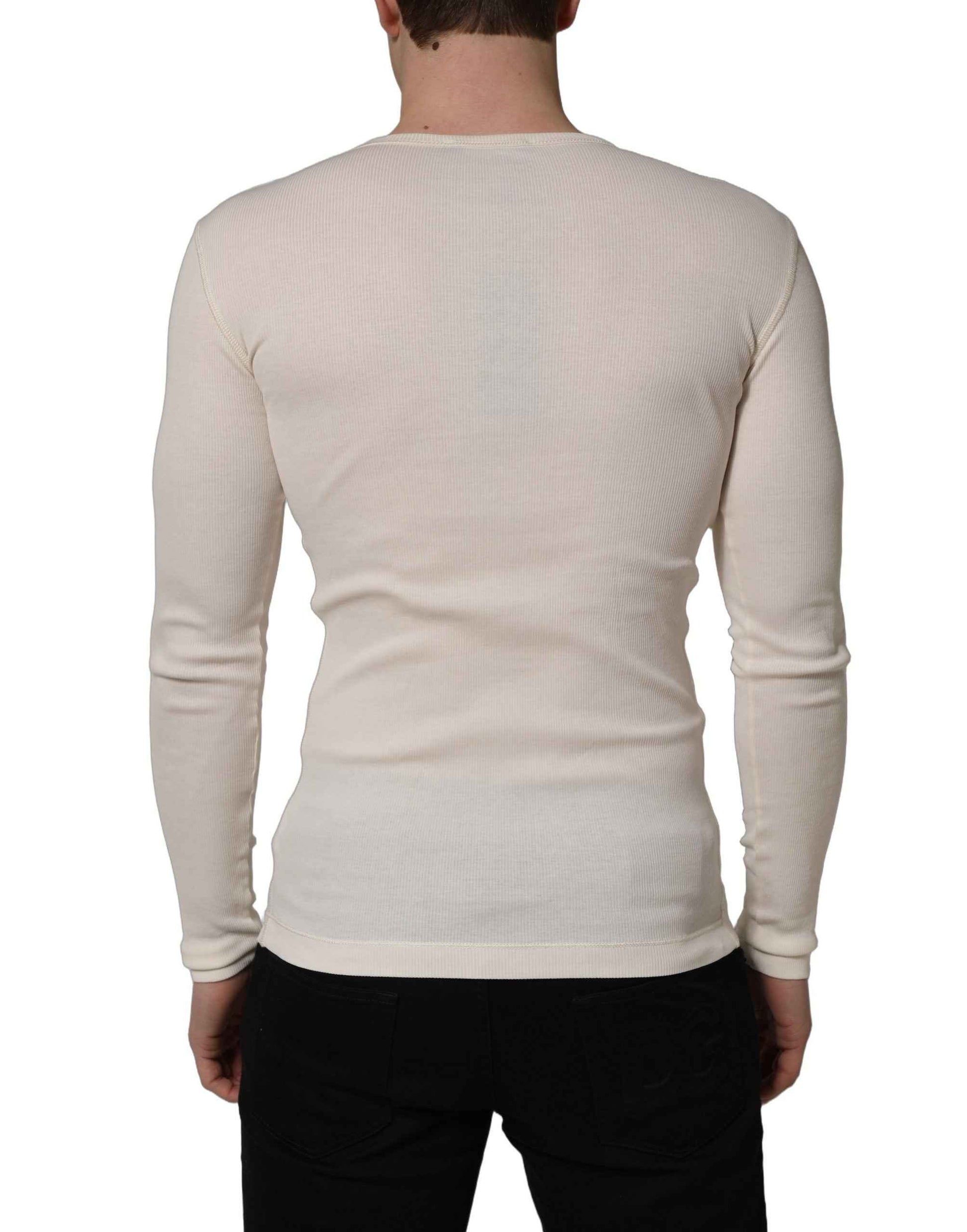 White Long Sleeves Henley Pullover Sweater