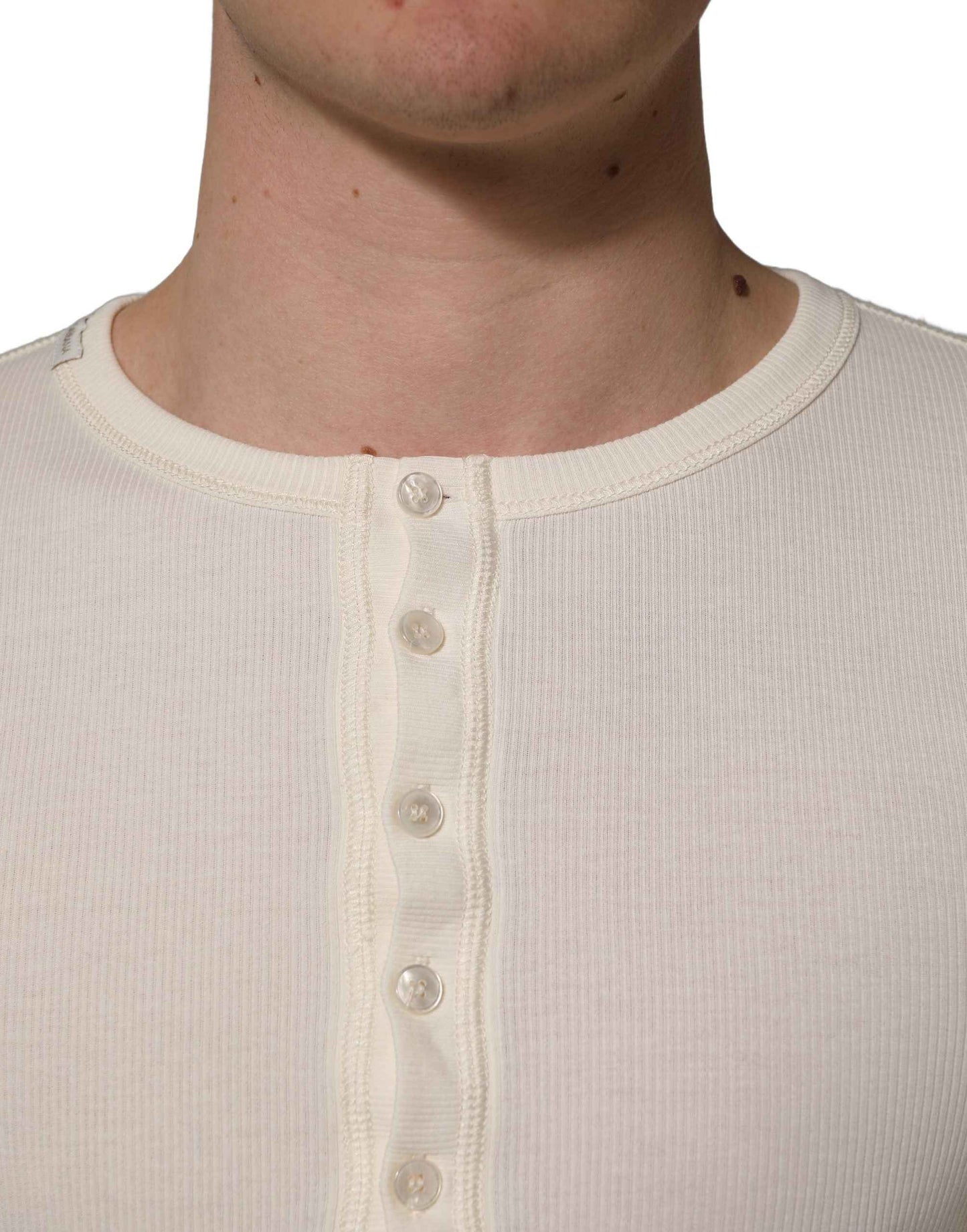 White Long Sleeves Henley Pullover Sweater