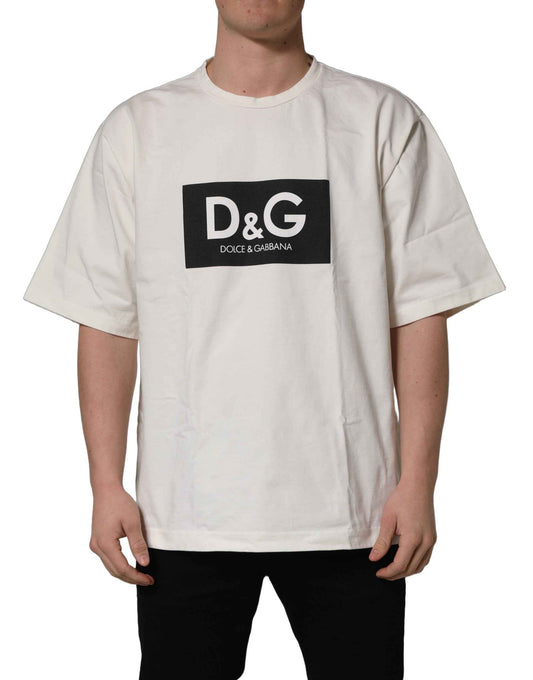 White Logo Print Cotton Crew Neck Men T-shirt