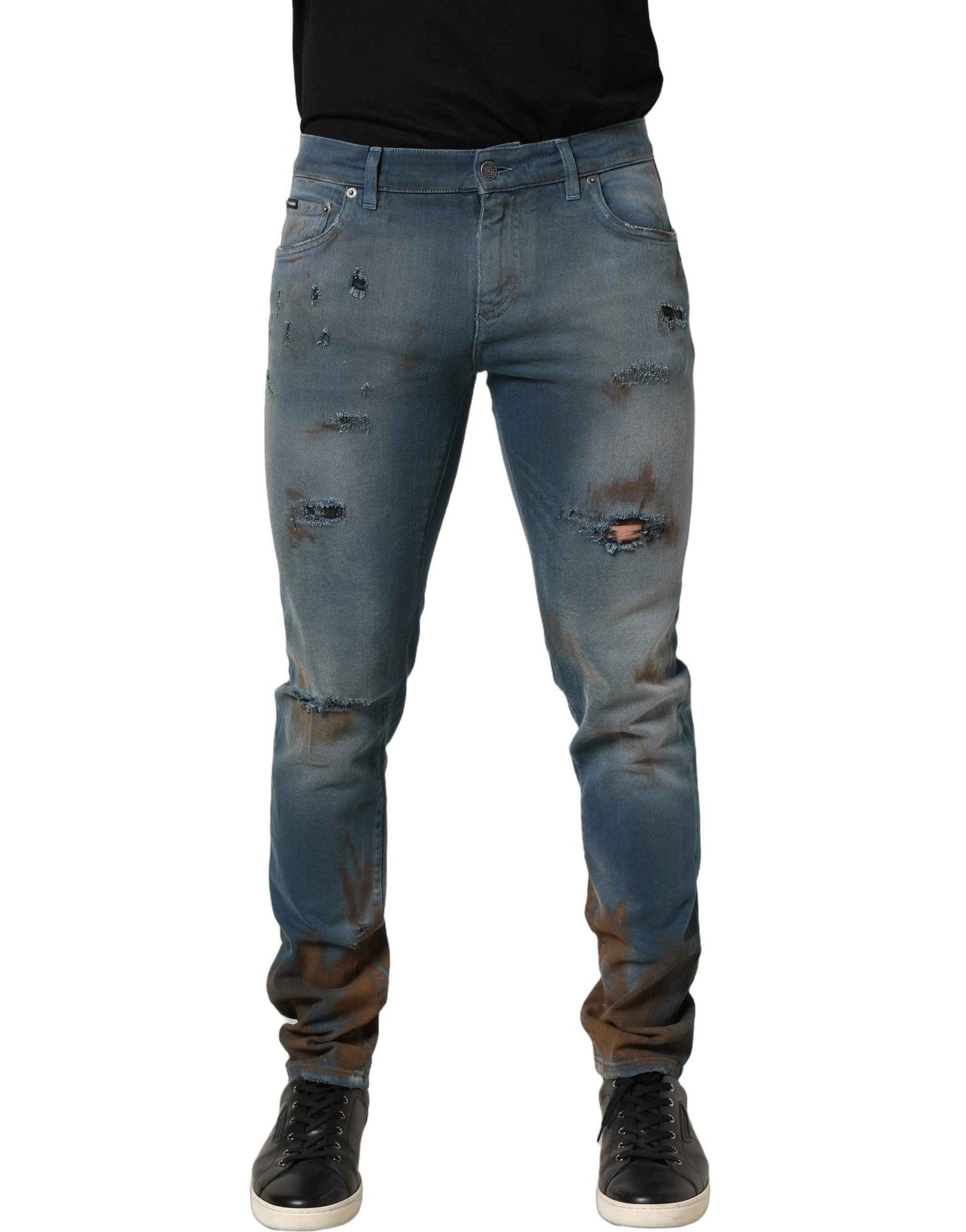 Blue Distressed Mid Waist Skinny Denim Jeans