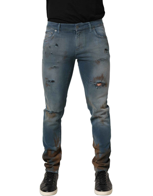 Blue Distressed Mid Waist Skinny Denim Jeans