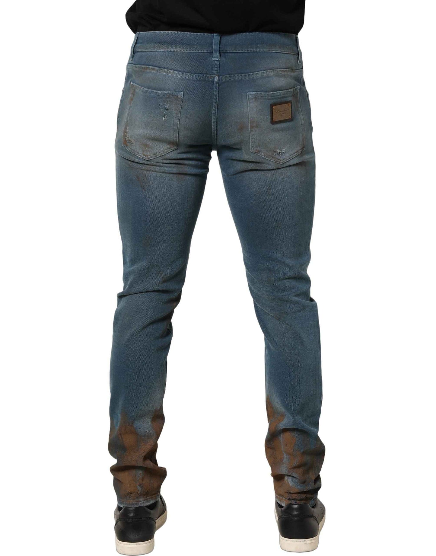 Blue Distressed Mid Waist Skinny Denim Jeans