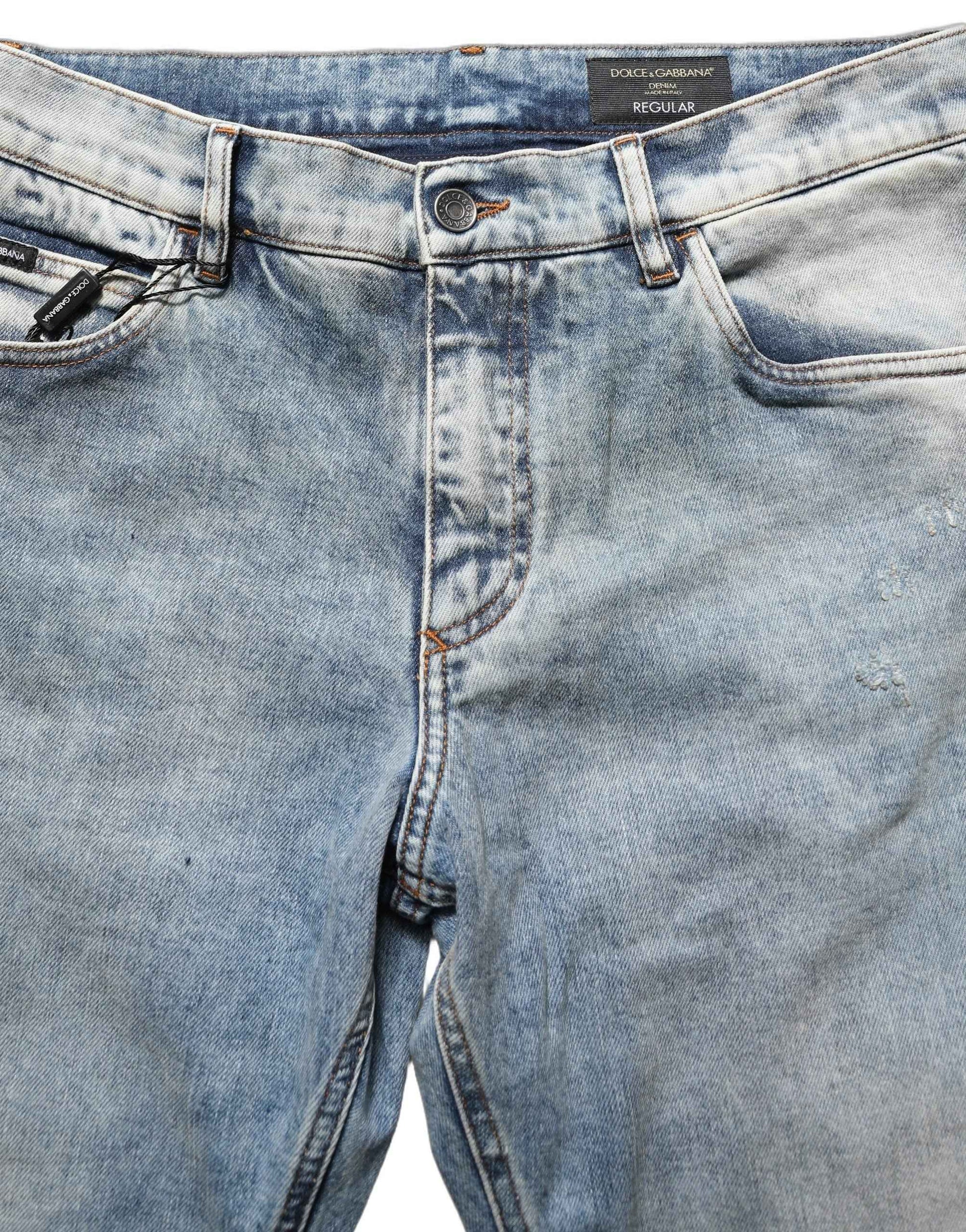 Blue Washed Mid Waist Straight Men Denim Jeans