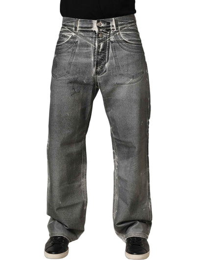 Grey Washed Mid Waist Straight Denim Jeans