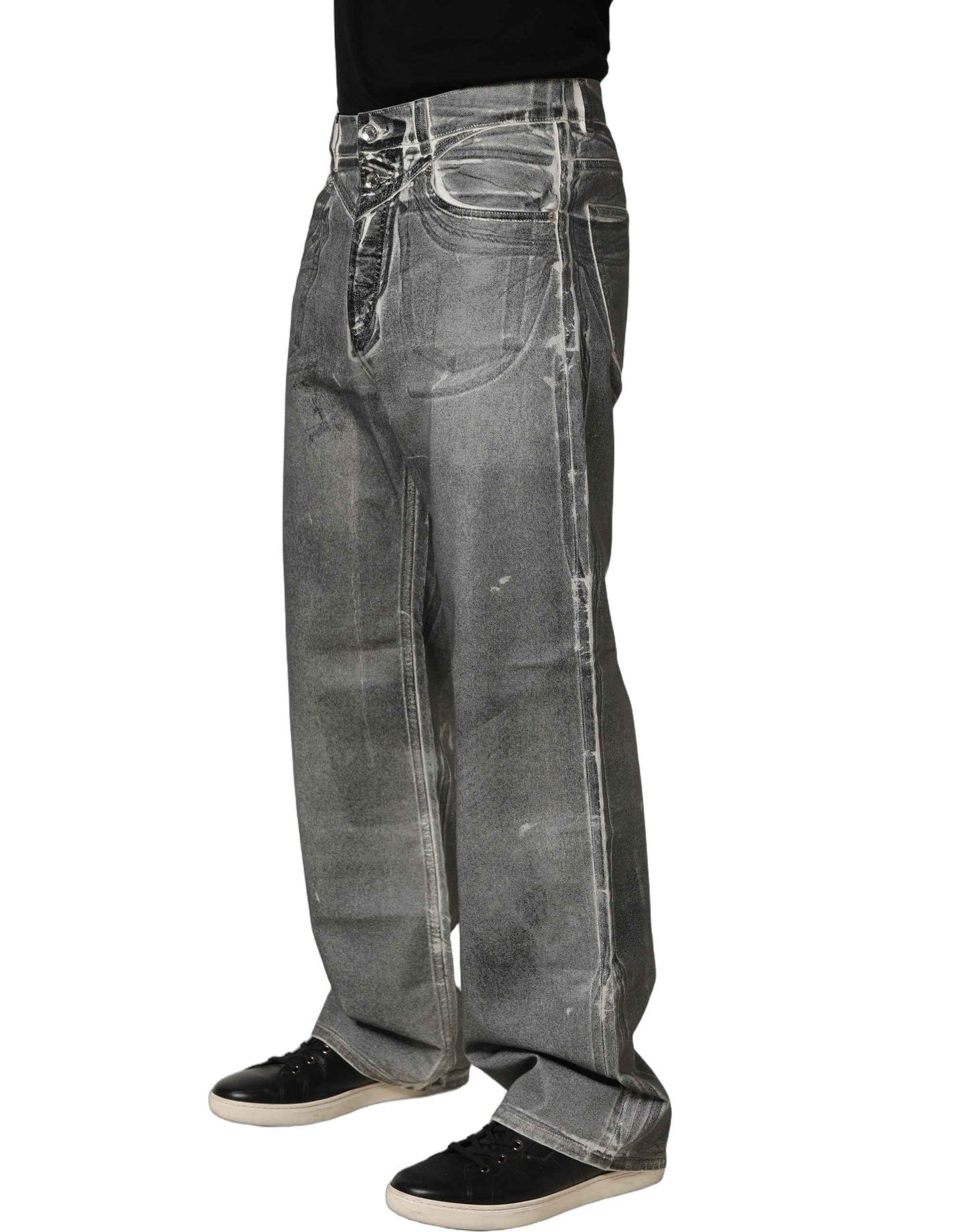 Grey Washed Mid Waist Straight Denim Jeans