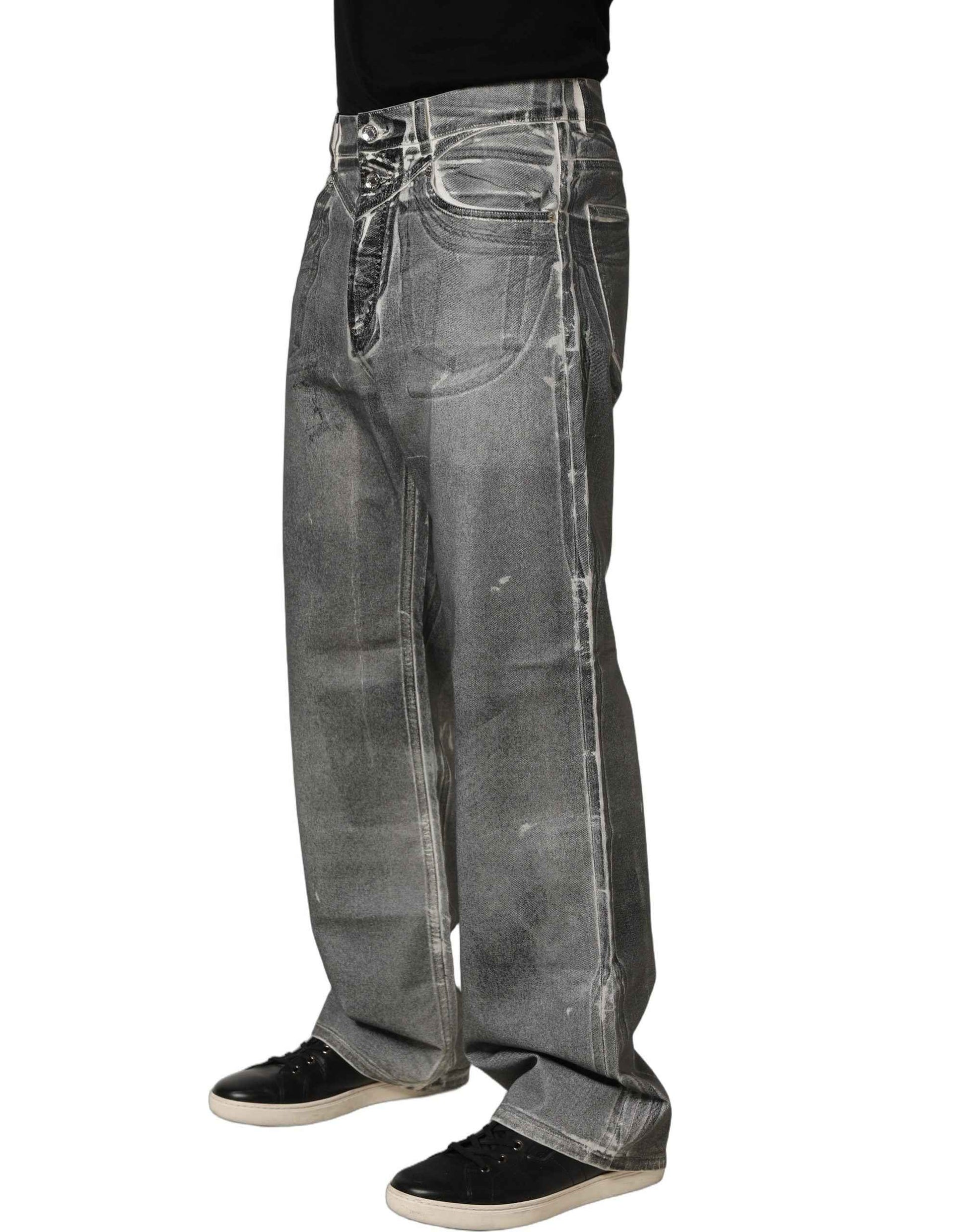 Grey Washed Mid Waist Straight Denim Jeans