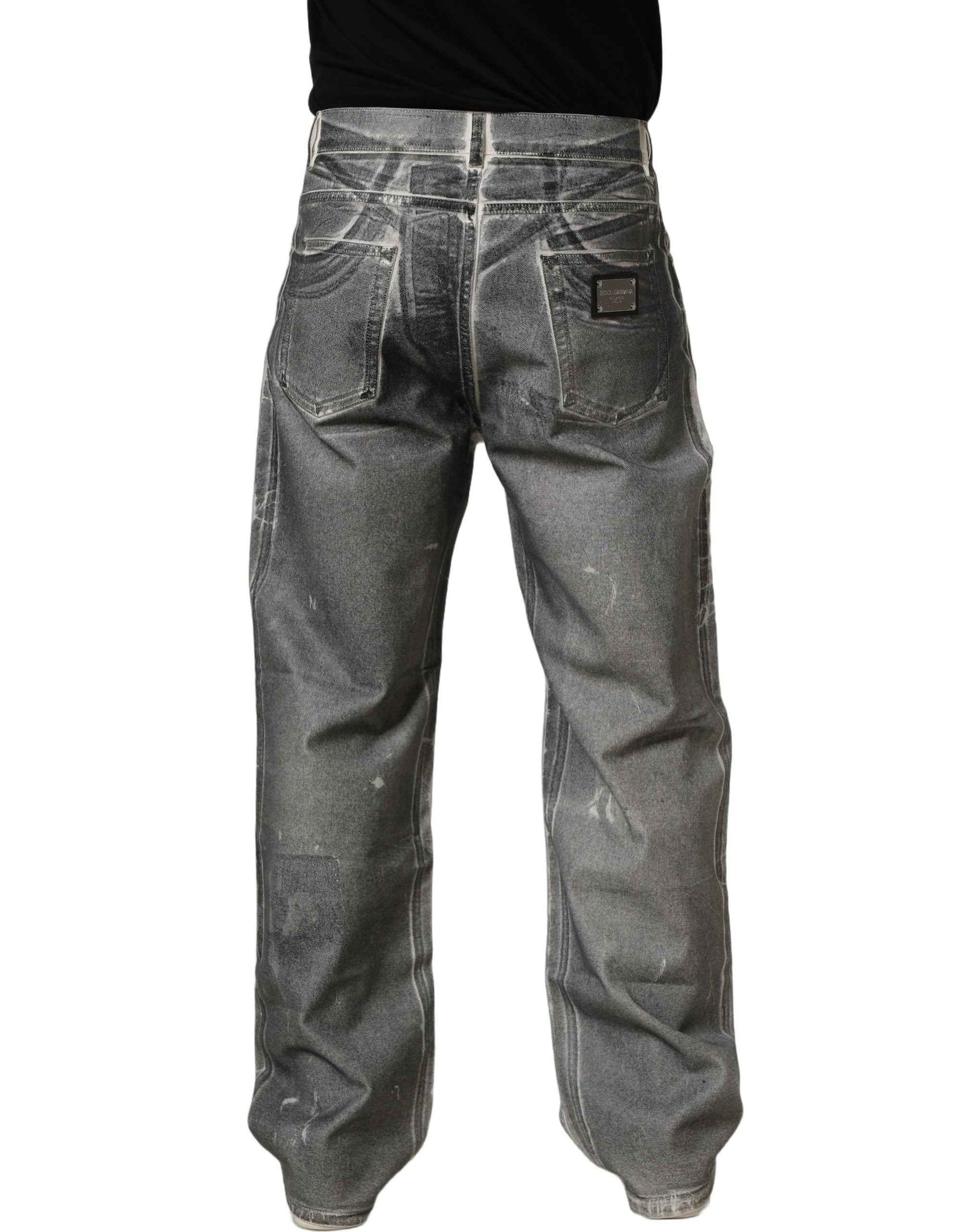 Grey Washed Mid Waist Straight Denim Jeans