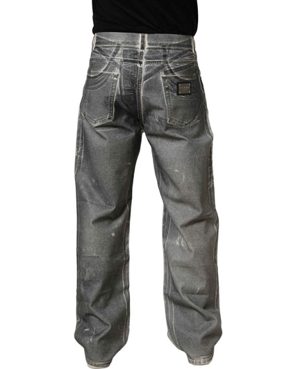 Grey Washed Mid Waist Straight Denim Jeans