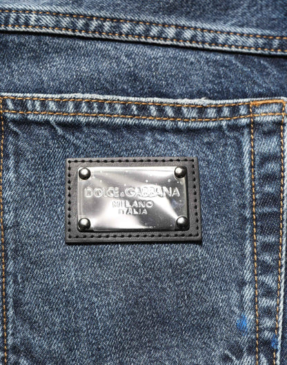 Dark Blue Washed Mid Waist Straight Men Denim Jeans