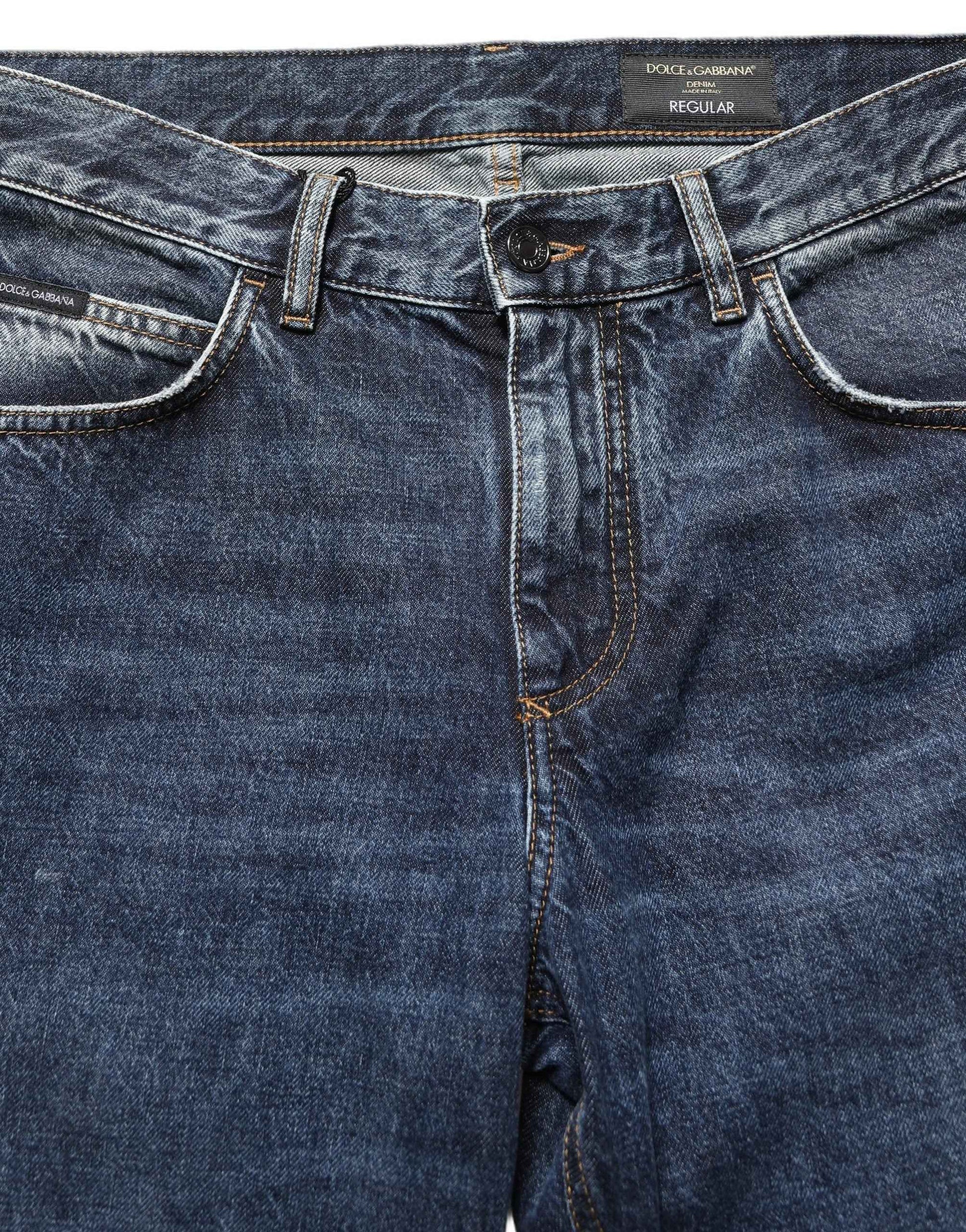 Dark Blue Washed Mid Waist Straight Men Denim Jeans