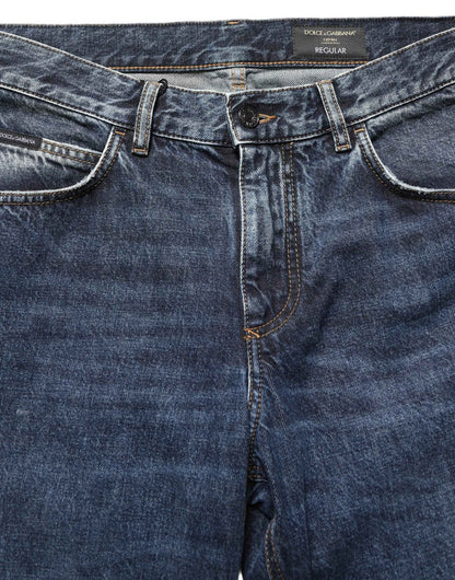 Dark Blue Washed Mid Waist Straight Men Denim Jeans