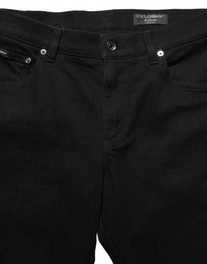 Black Heraldic Embroidered Skinny Denim Jeans