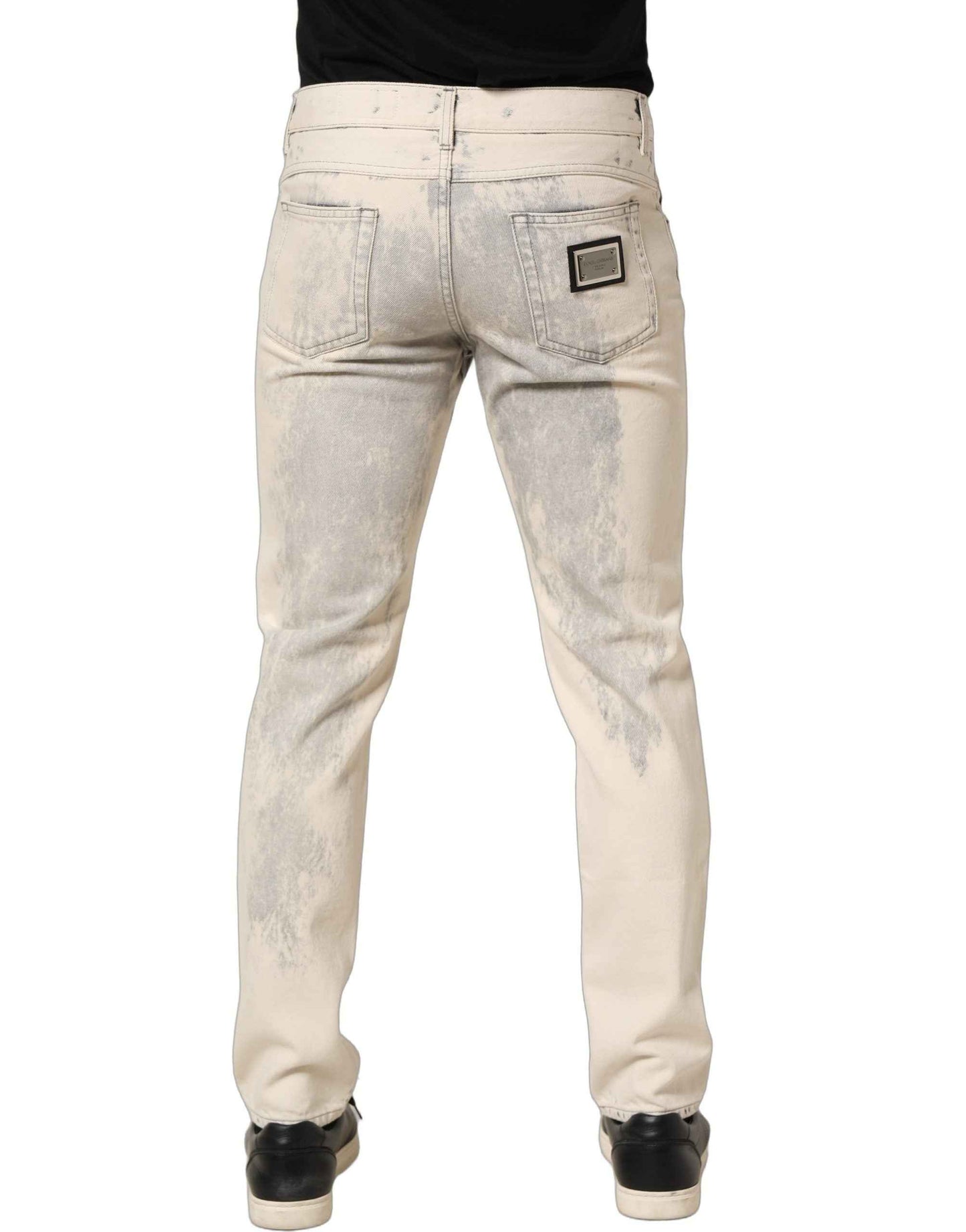 Beige Tie Dye Cotton Straight Men Denim Jeans