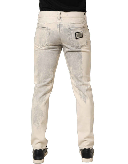Beige Tie Dye Cotton Straight Men Denim Jeans