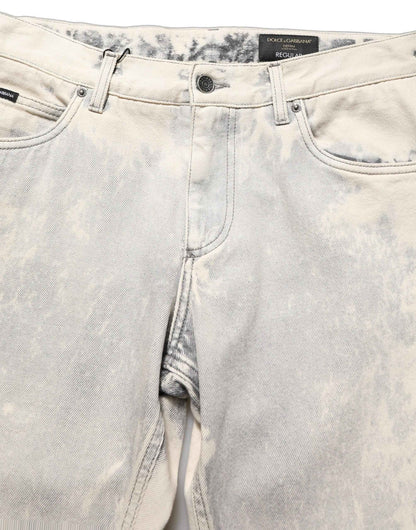 Beige Tie Dye Cotton Straight Men Denim Jeans