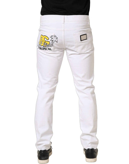 White Cotton Ripped Slim Fit Men Denim Jeans