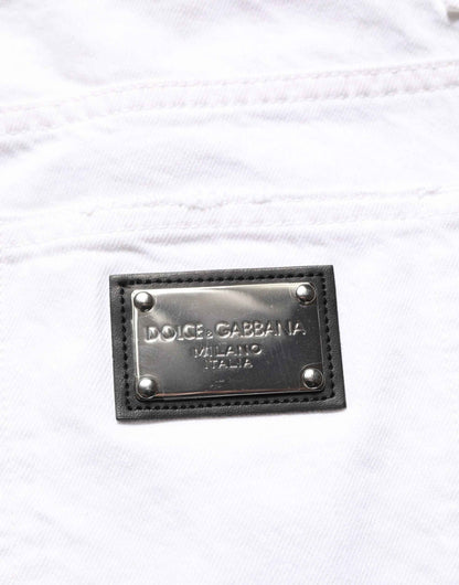 White Cotton Ripped Slim Fit Men Denim Jeans
