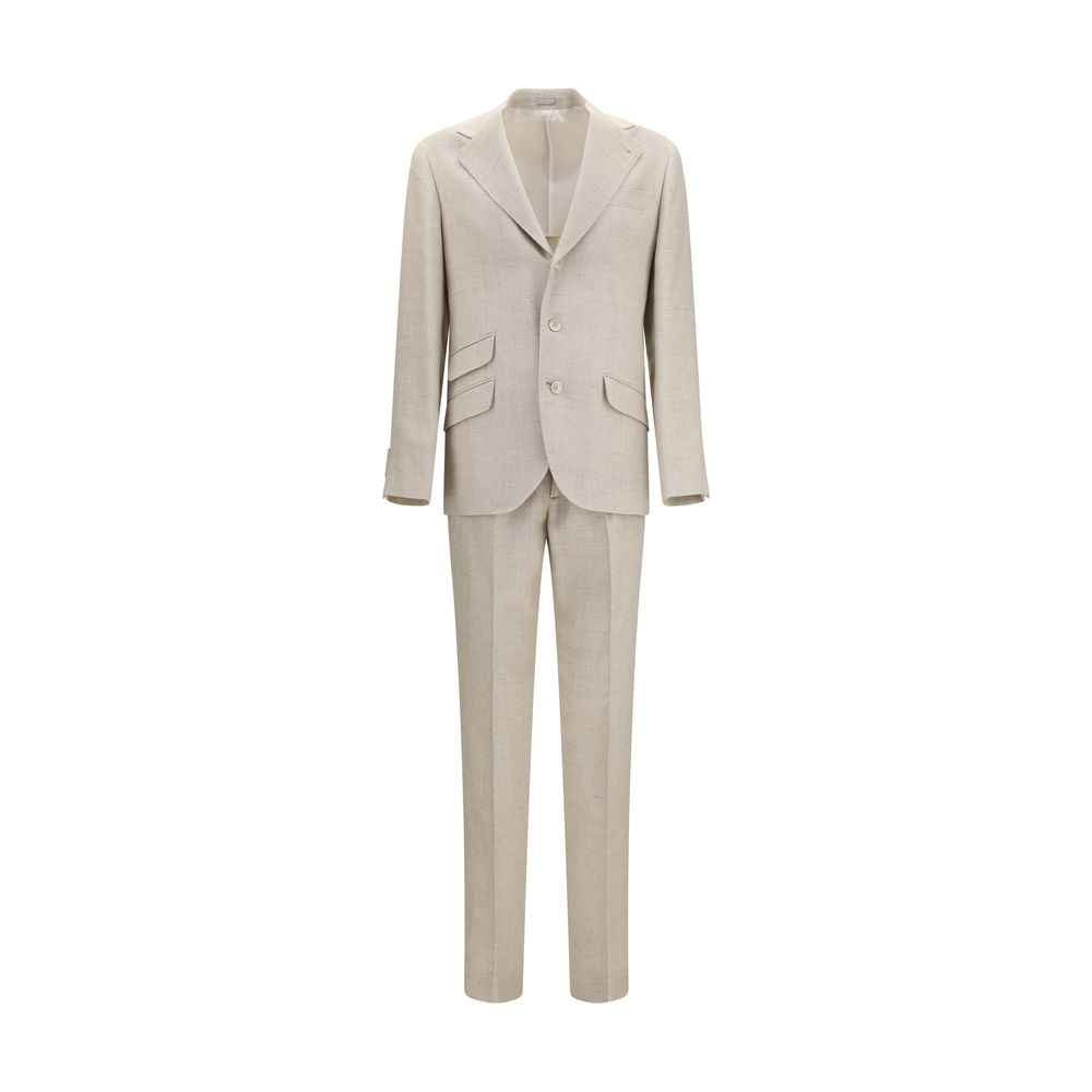 Beige Silk Two-Piece Suit