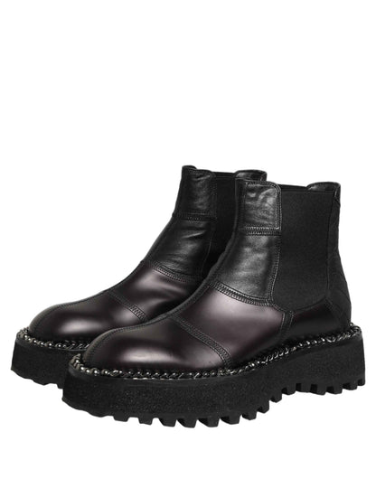 Black Leather Slip On Chelsea Boots Shoes
