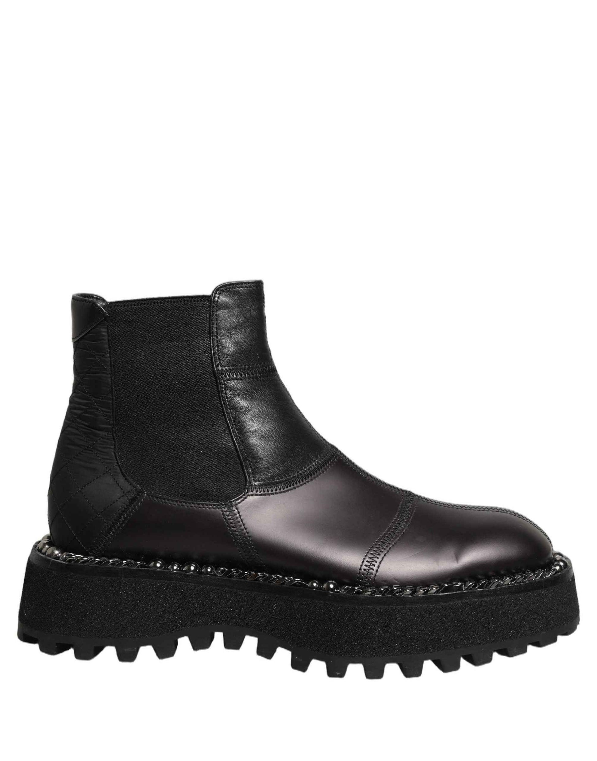 Black Leather Slip On Chelsea Boots Shoes