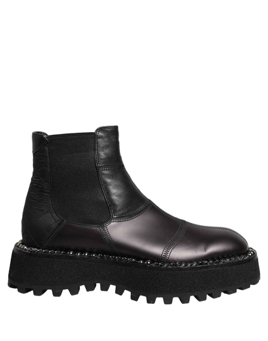 Black Leather Slip On Chelsea Boots Shoes
