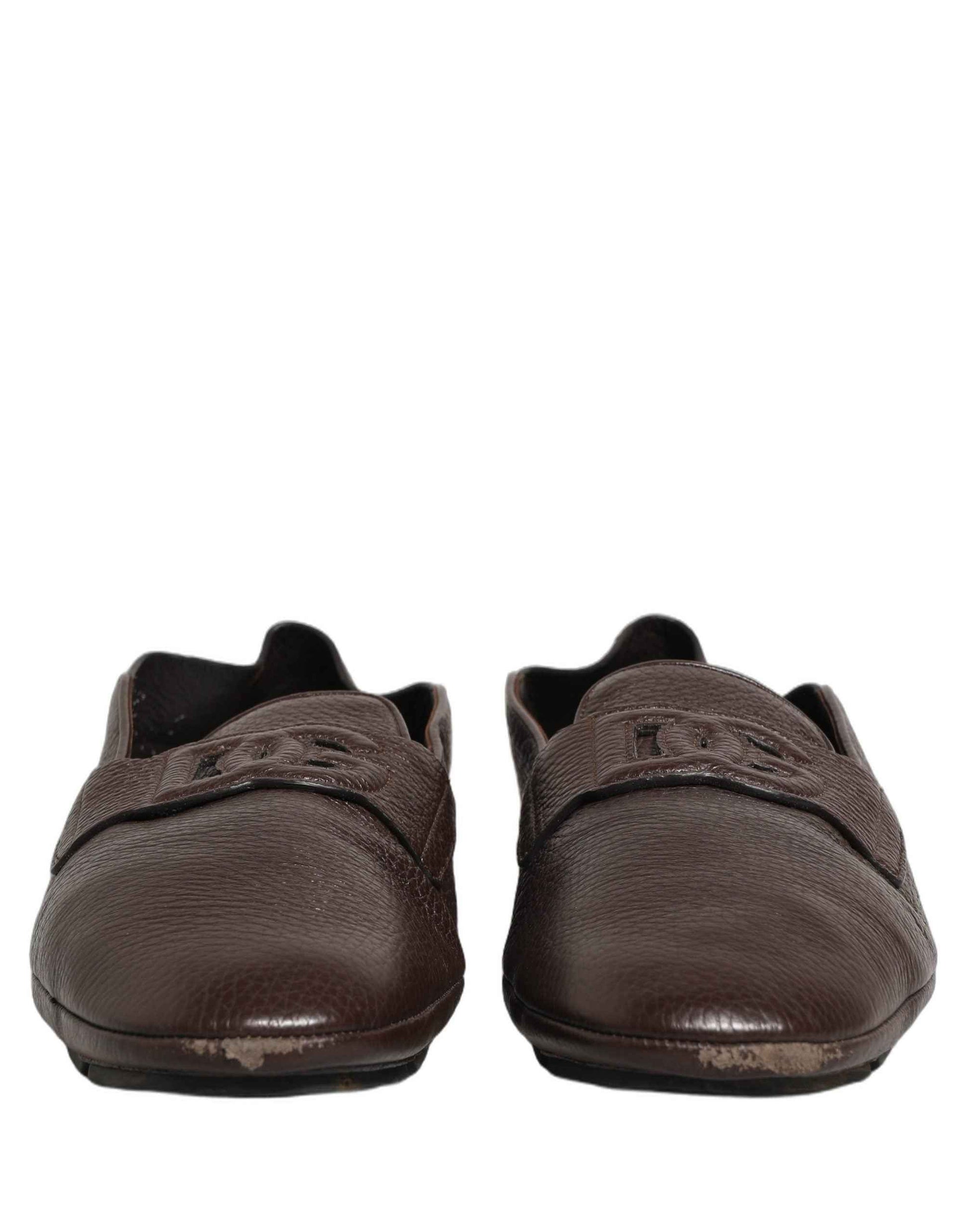 Brown Deerskin Leather Driver Loafers Shoes