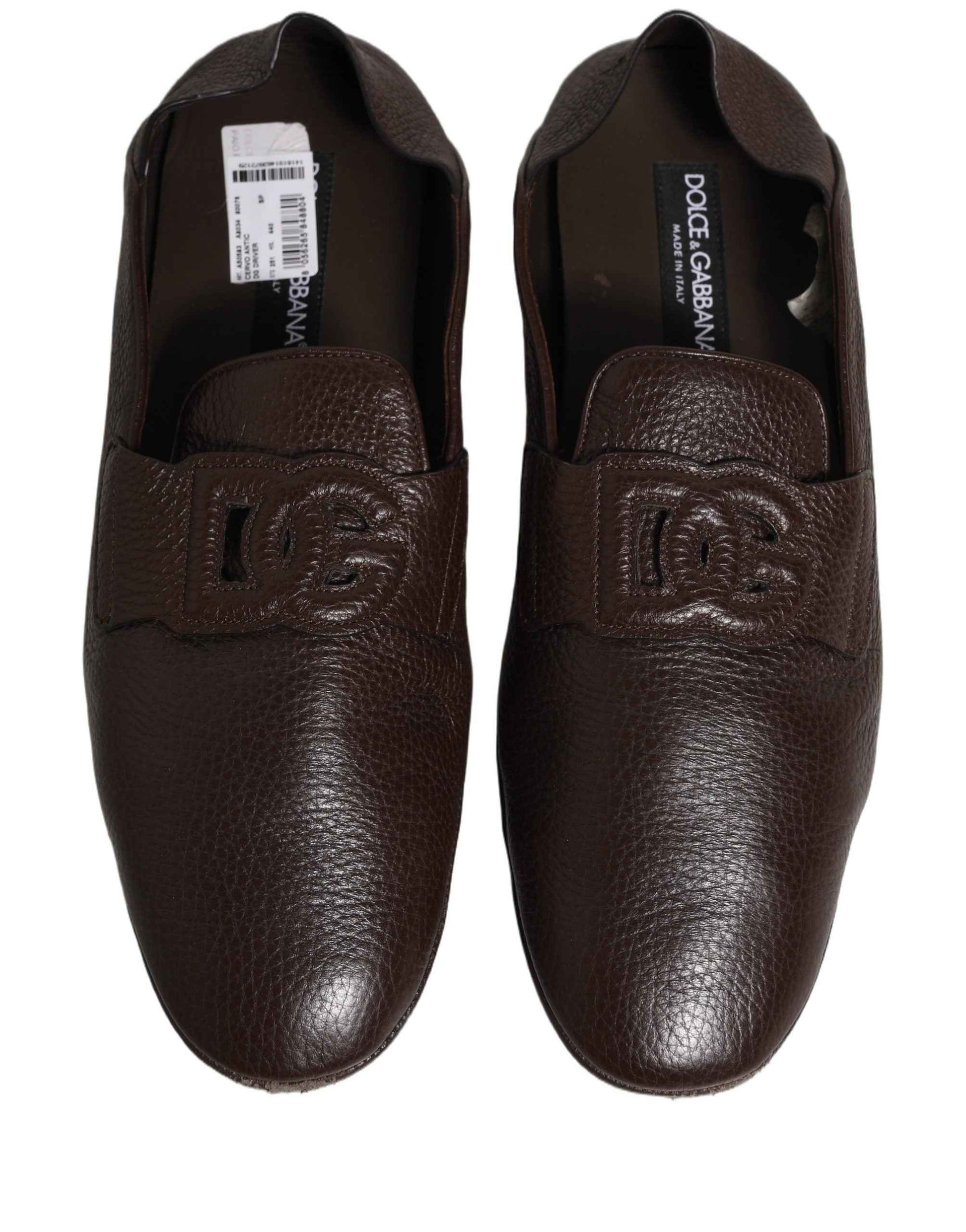 Brown Deerskin Leather Driver Loafers Shoes