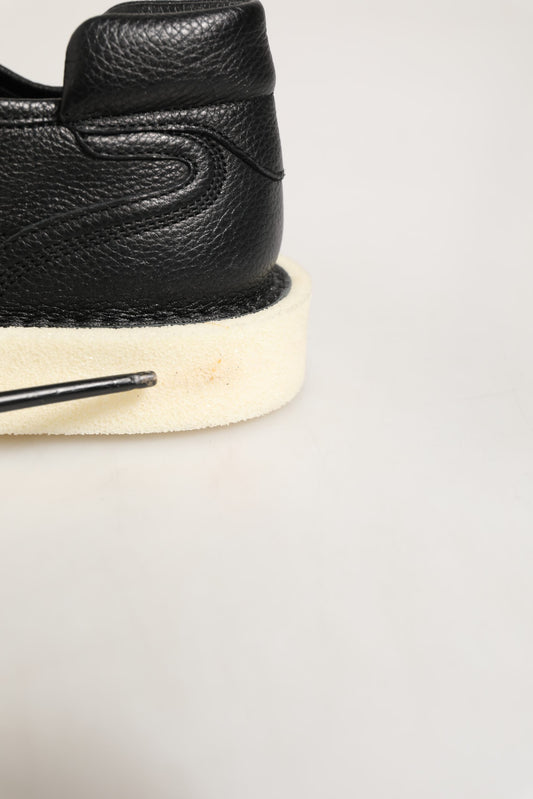Black Leather Lace Up Low Top Sneakers Shoes