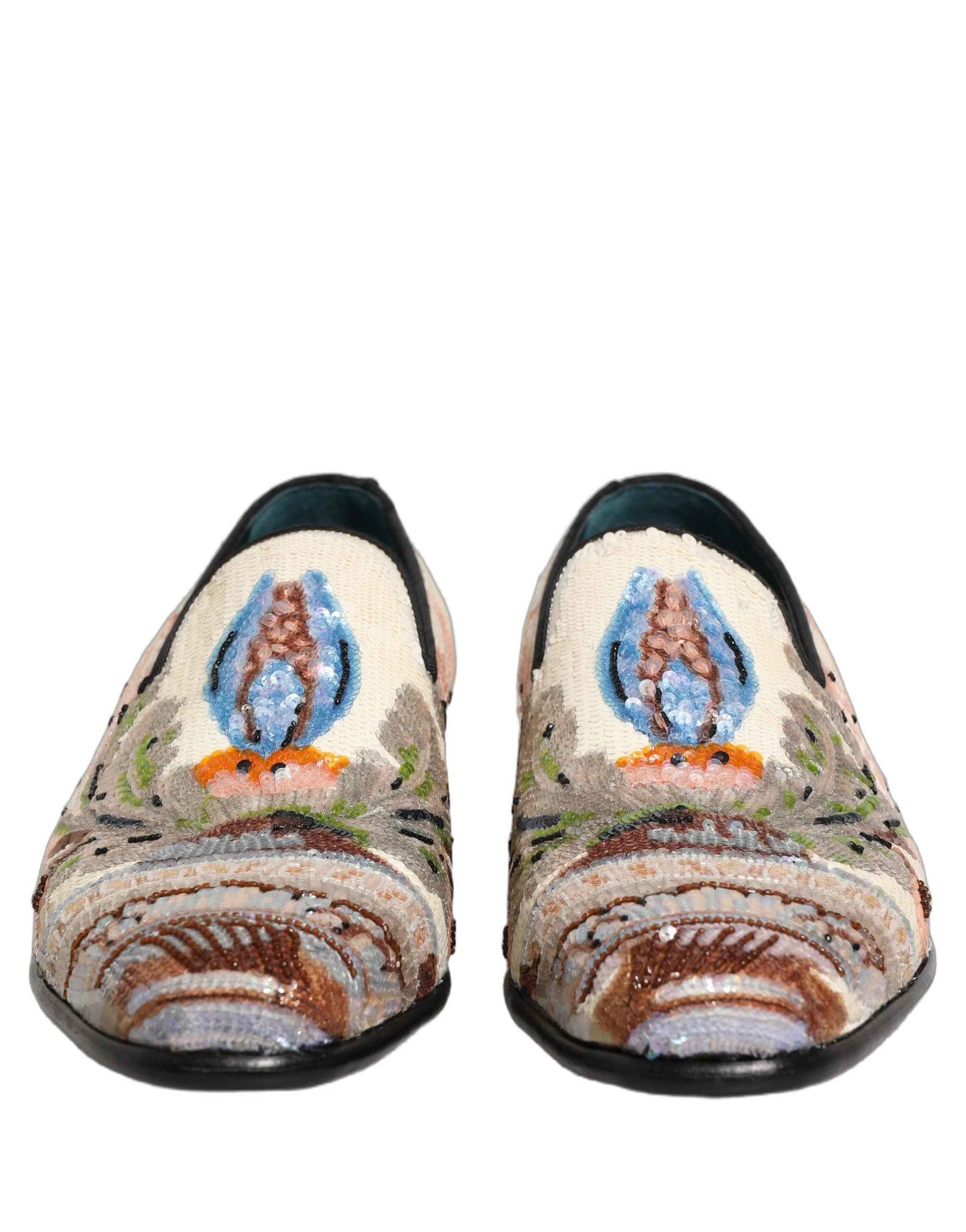 Multicolor Sequin Embroidered Loafers Shoes