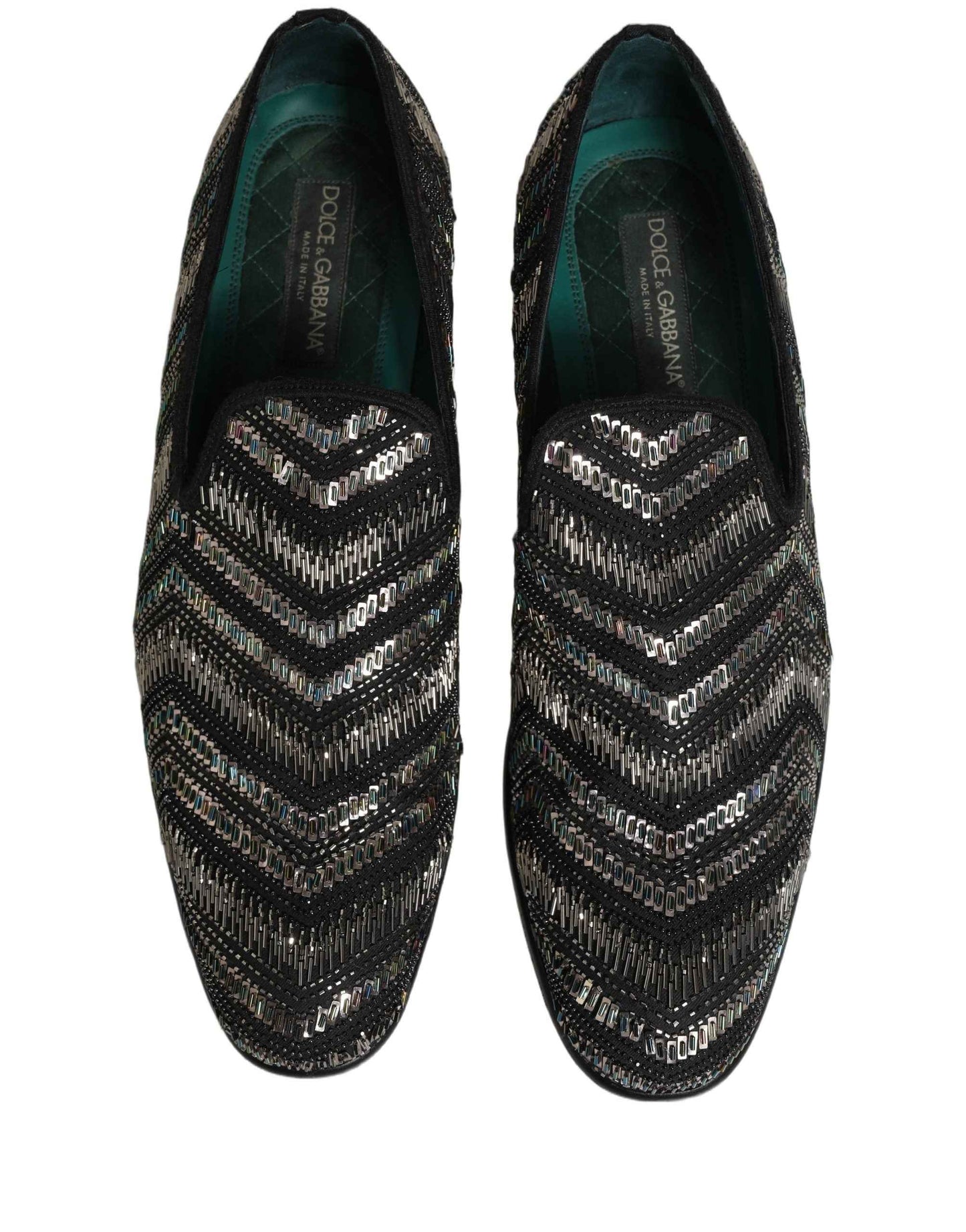 Black Silver Embellished Slip On Loafers Shoes