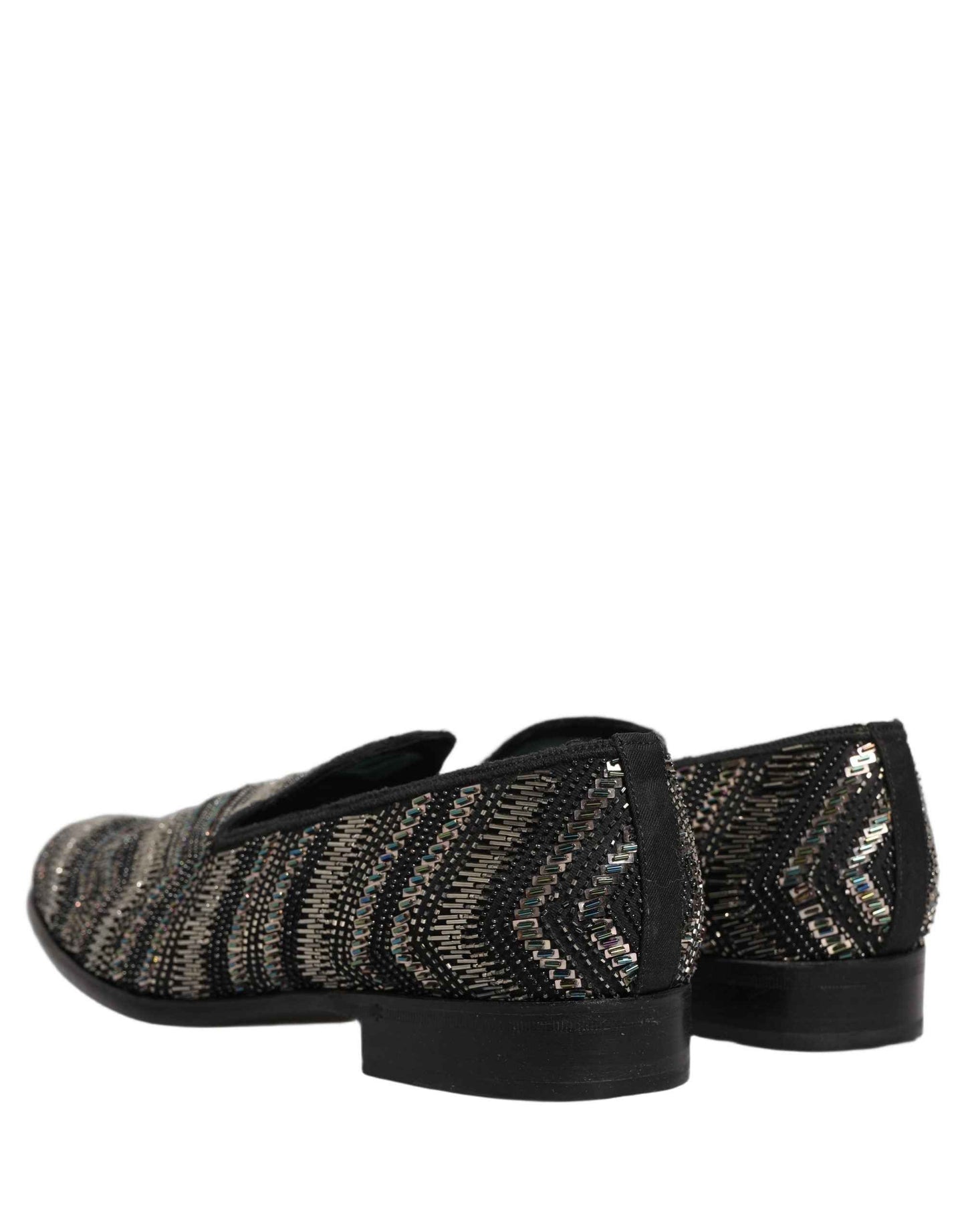 Black Silver Embellished Slip On Loafers Shoes