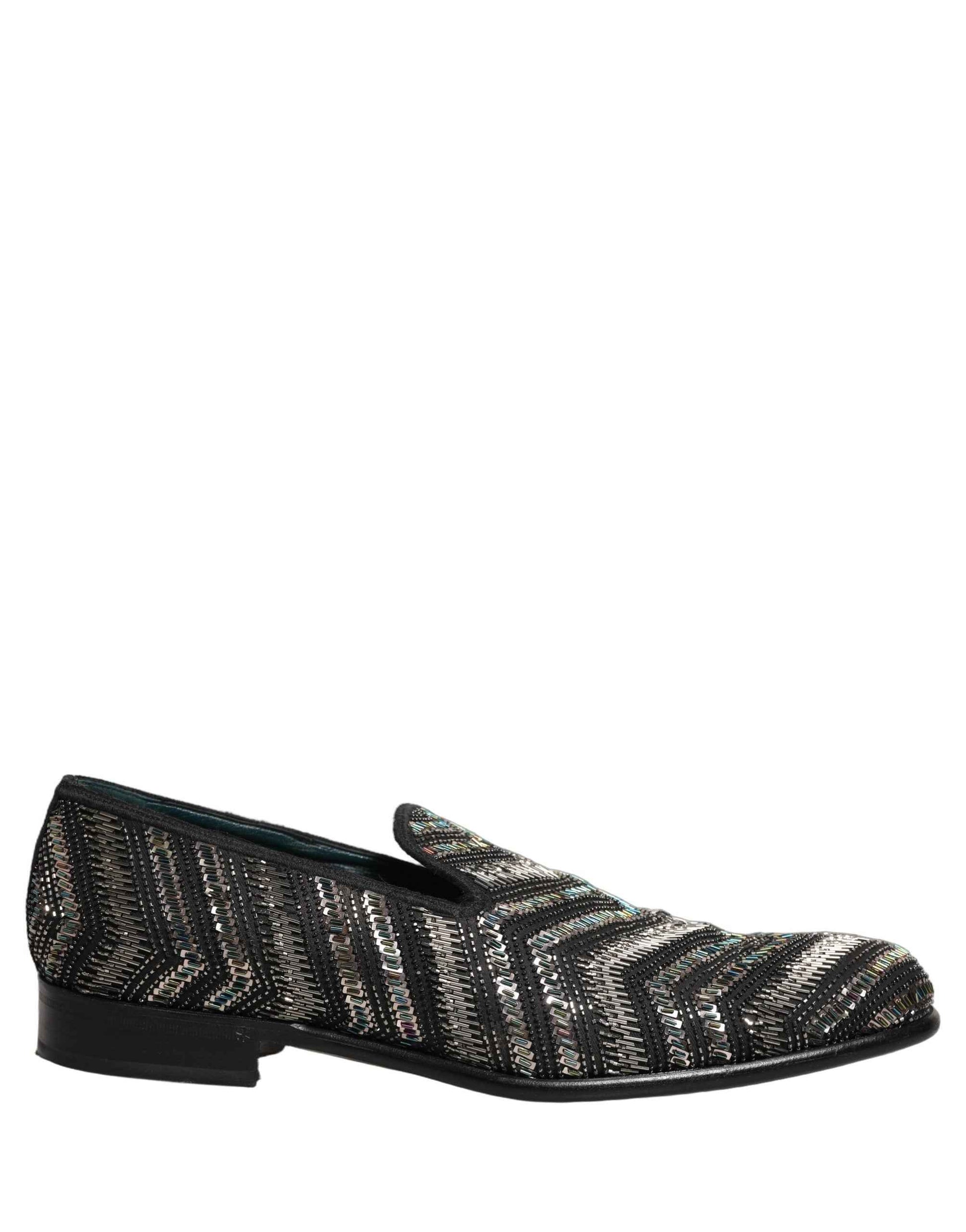 Black Silver Embellished Slip On Loafers Shoes