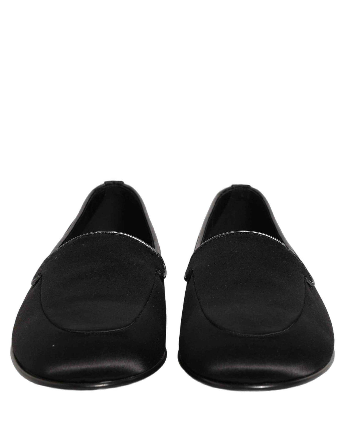 Black Satin Logo Slip On Flats Loafers Shoes