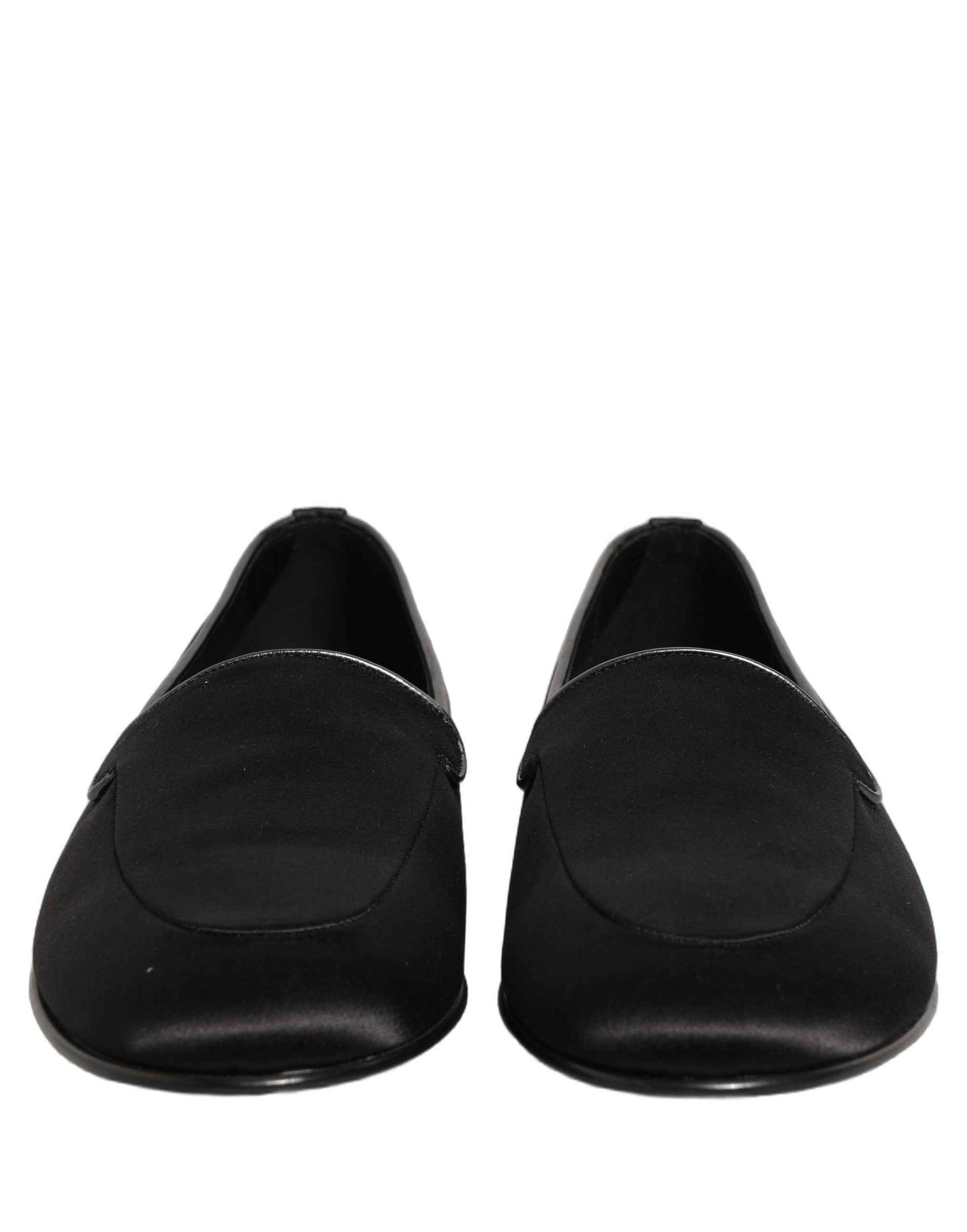 Black Satin Logo Slip On Flats Loafers Shoes