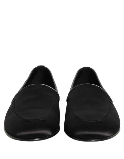 Black Satin Logo Slip On Flats Loafers Shoes