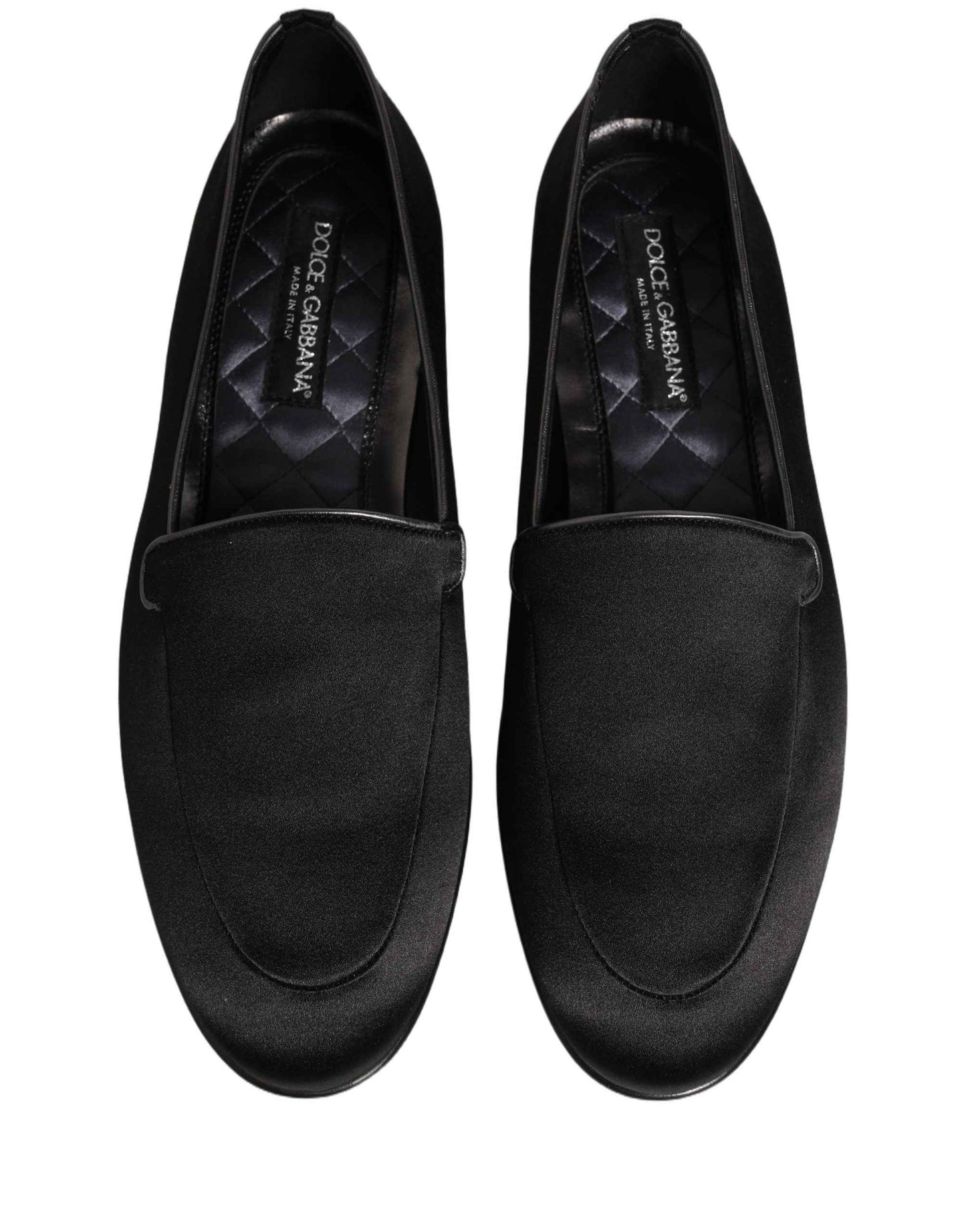 Black Satin Logo Slip On Flats Loafers Shoes