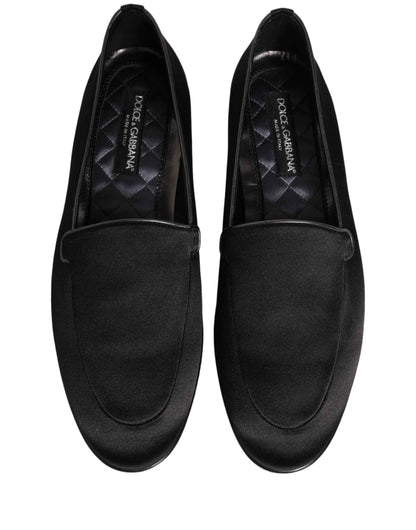 Black Satin Logo Slip On Flats Loafers Shoes
