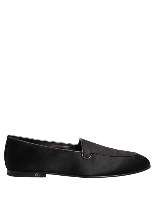 Black Satin Logo Slip On Flats Loafers Shoes