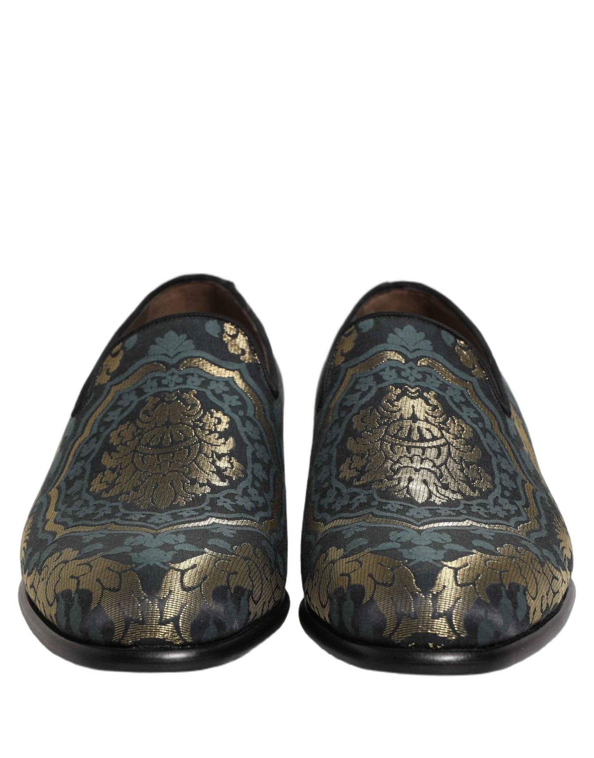 Black Floral Brocade Slip On Loafers Shoes