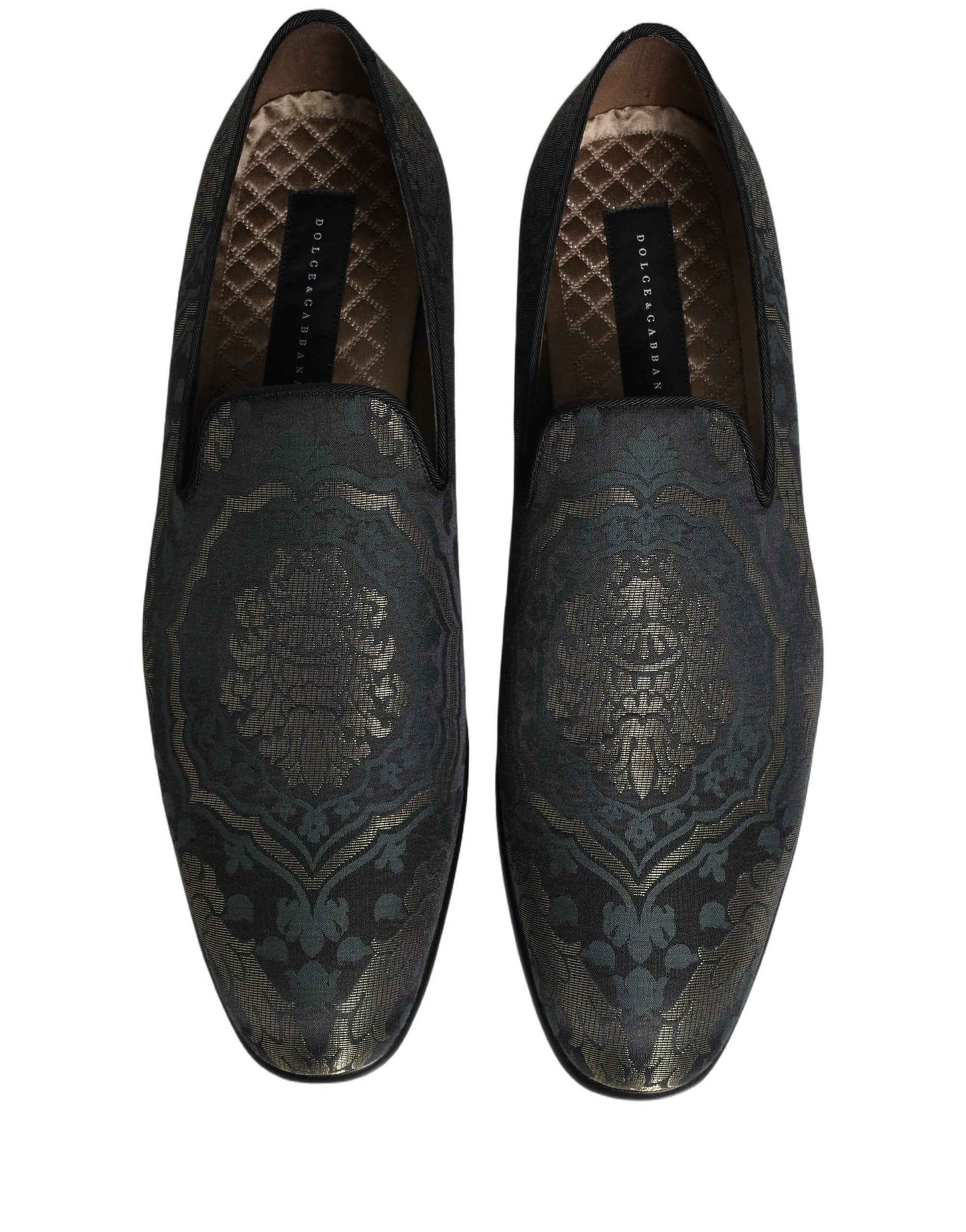Black Floral Brocade Slip On Loafers Shoes